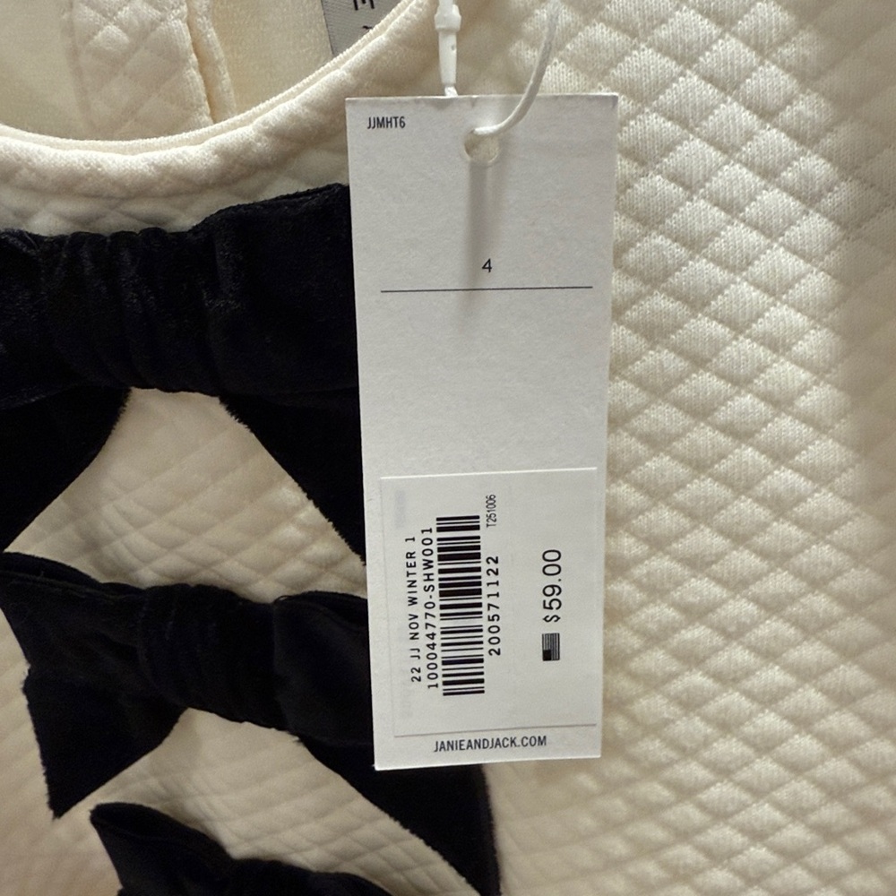 Janie and Jack Ivory Dress with Black Velvet Bow Accents. NWT - Picture 3 of 4
